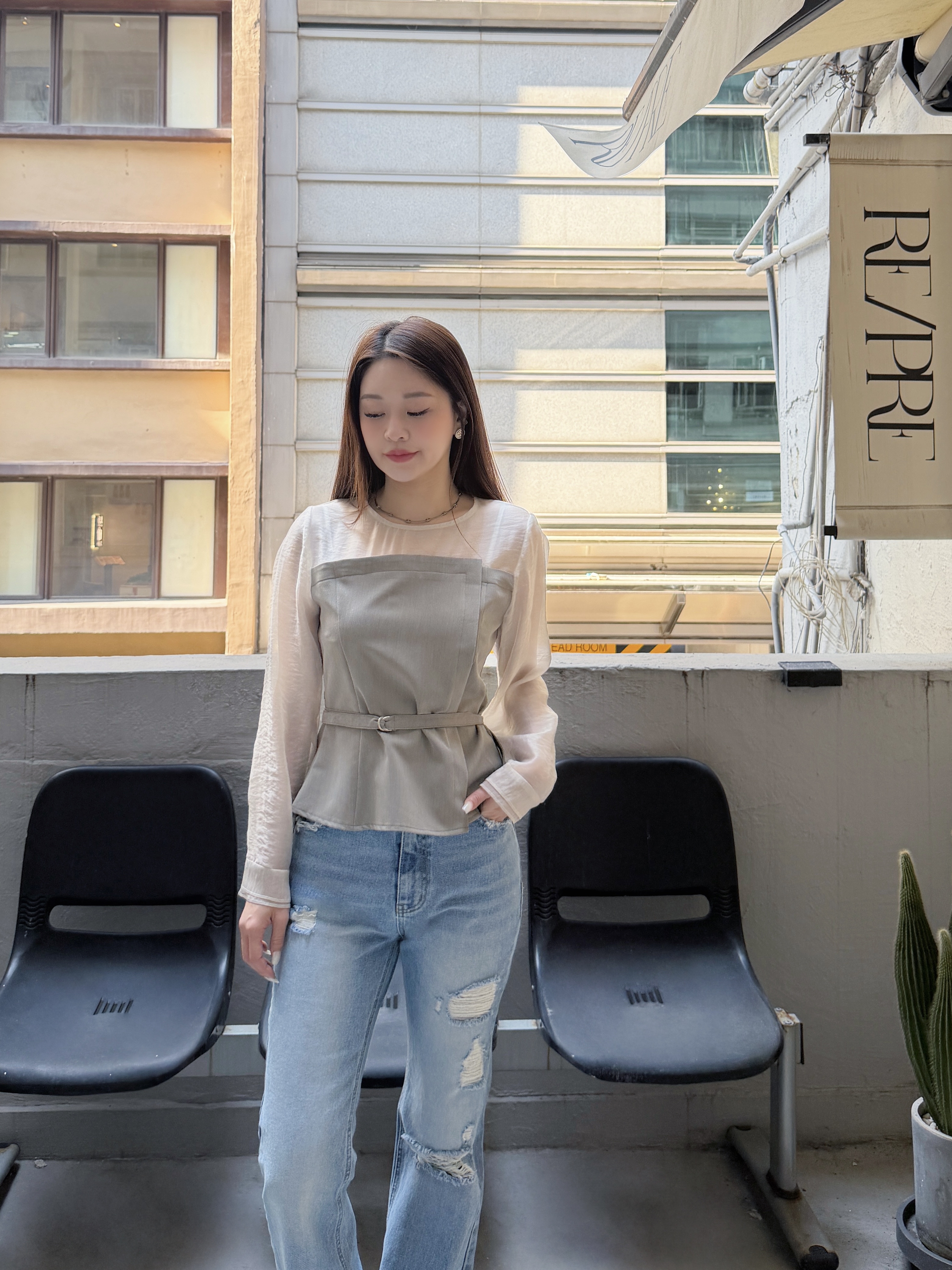 Elegant ! 半透拼接top 