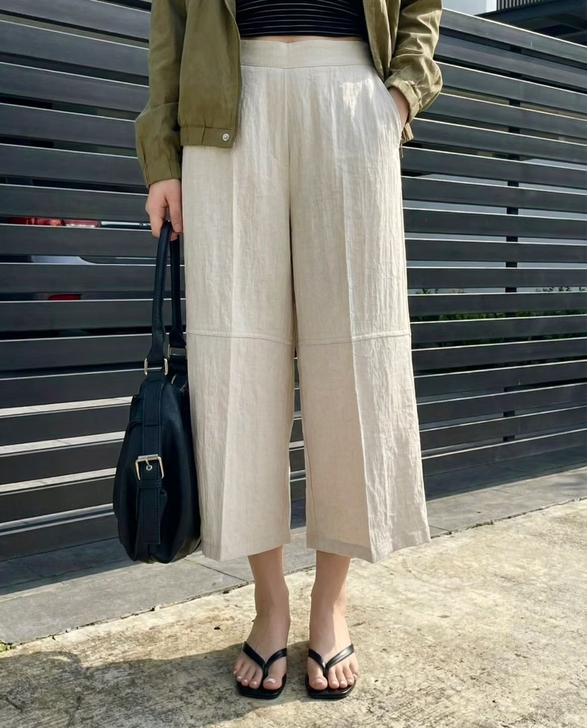 7分棉麻寬松直筒褲