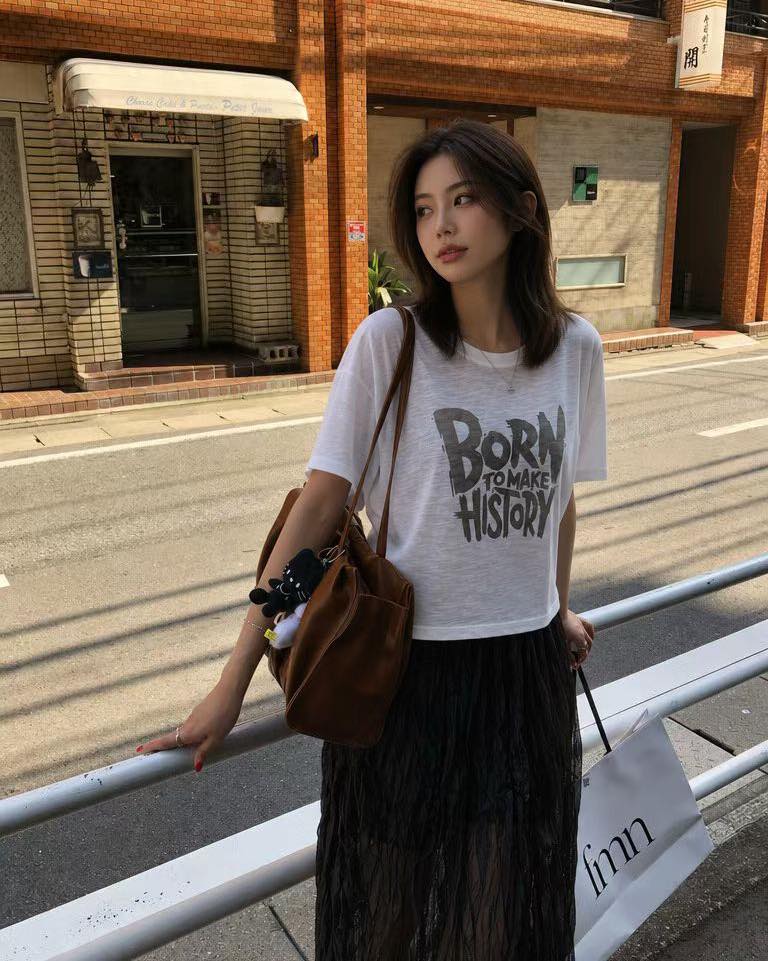 全棉短裝print tee