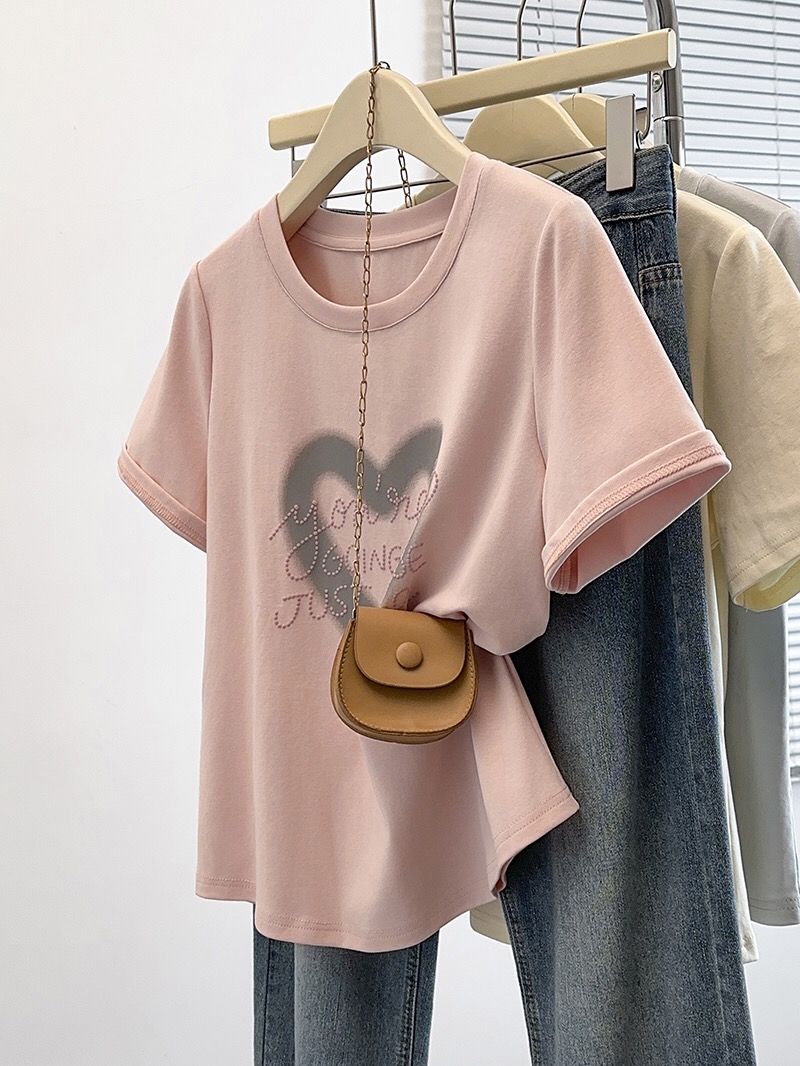 B195(36918) 美式甜辣风撞色爱心印花小字母刺绣3色上衣