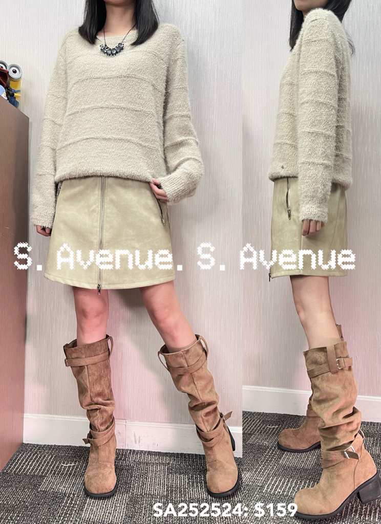 SA252524: 長袖暗織間薄毛冷top