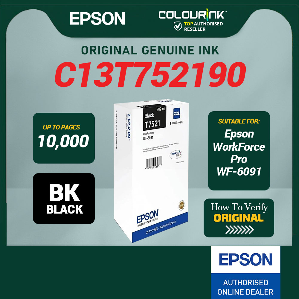 Epson T752 Original Genuine Ink BK C13T752190 CY C13T752290 MG C13T752390 YL C13T752490 WF-6091