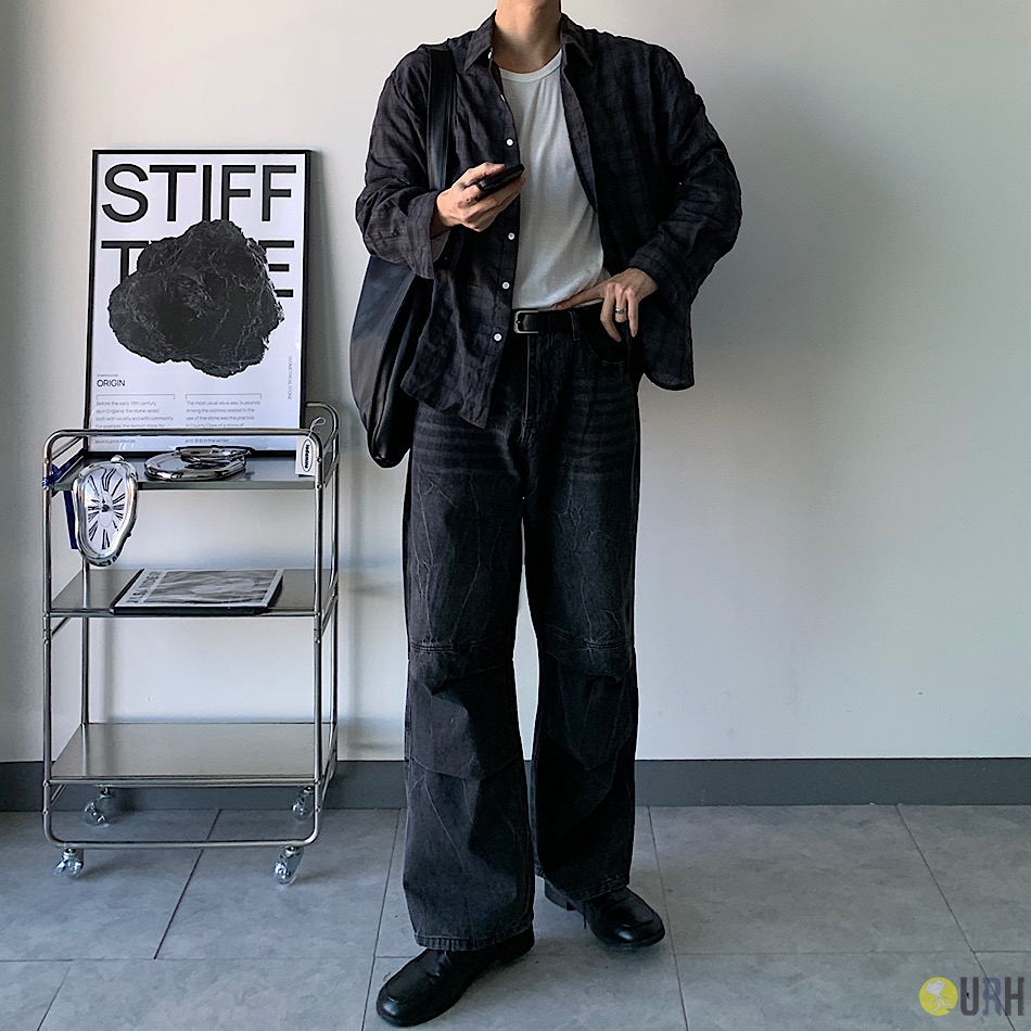 【100%保證韓國直送】韓系質感 細格紋自然皺褶棉質長袖恤衫 👕 [6 color] RF118055