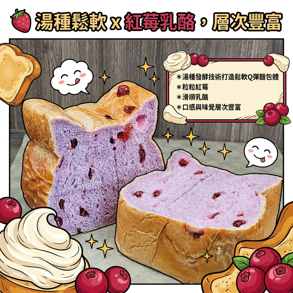 阿嫲｜紅莓乳酪貓貓吐司｜酸甜交織 湯種鬆軟可愛造型