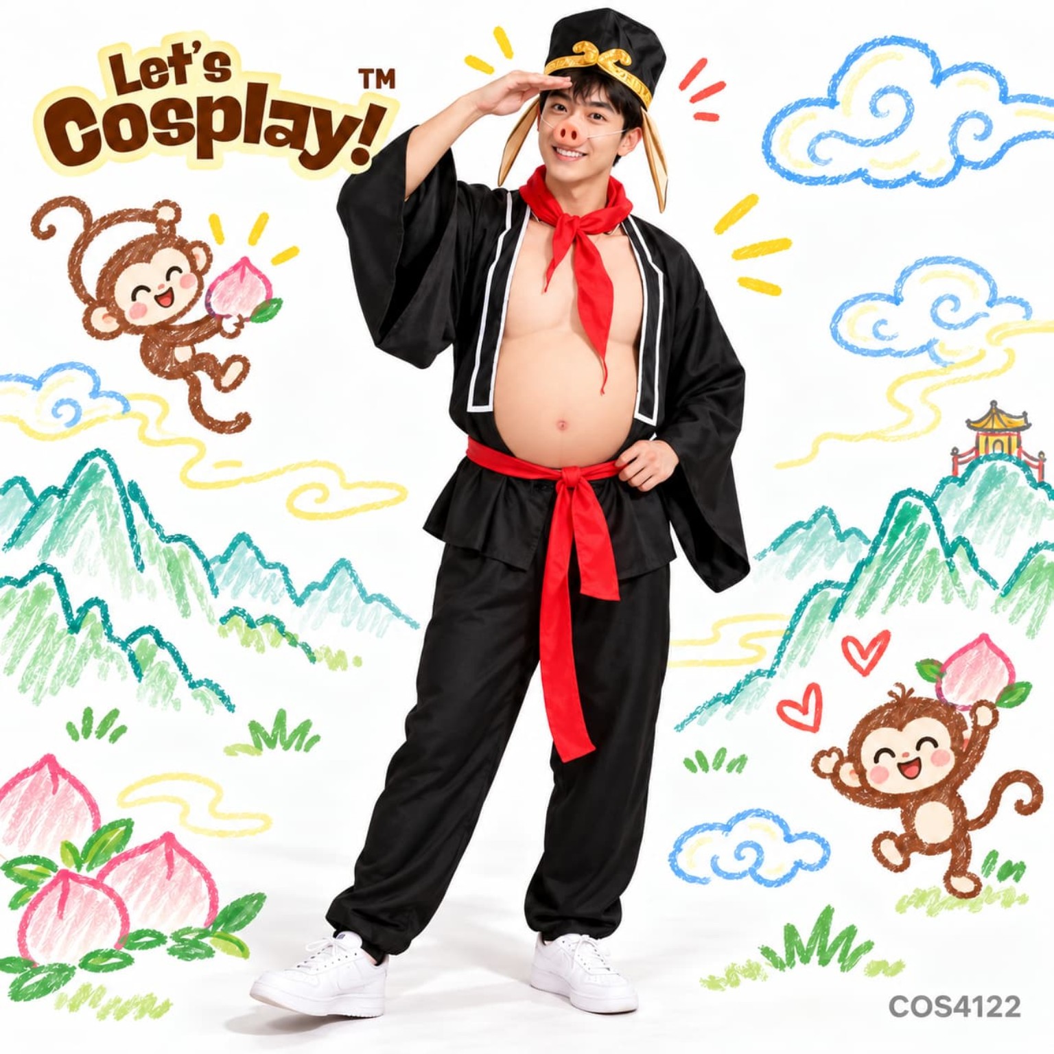 西遊記豬八戒搞笑角色扮演服裝套裝連假肚皮豬鼻｜香港現貨 Lets Cosplay