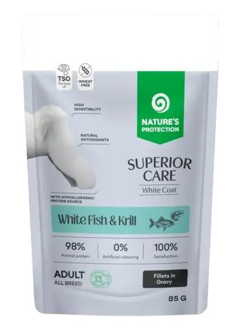 Nature's Protection Superior Care 白毛犬專用白魚與磷蝦肉醬包 85克 (成人犬, 全犬種適用)