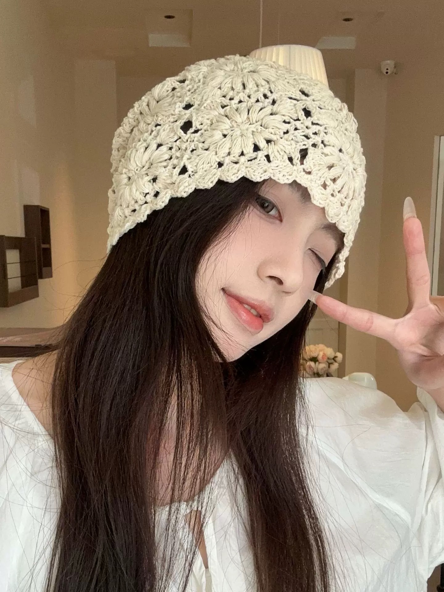 HT207钩花针织头帽