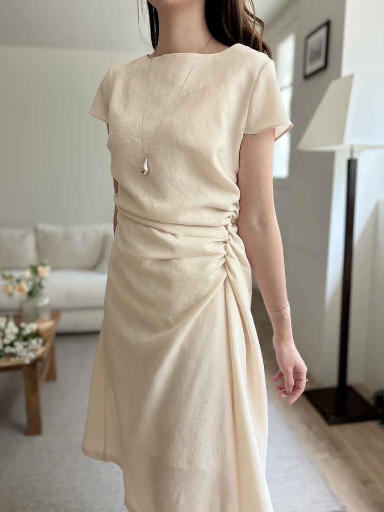 Belle Ruched Dress (Cream)