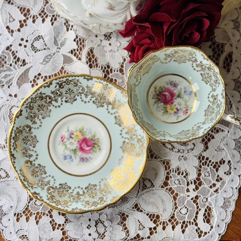 Vintage 1950s Paragon Made in England Bone China Powder Blue Teacup and Saucer Set - Tea Set Duo(MT2134)