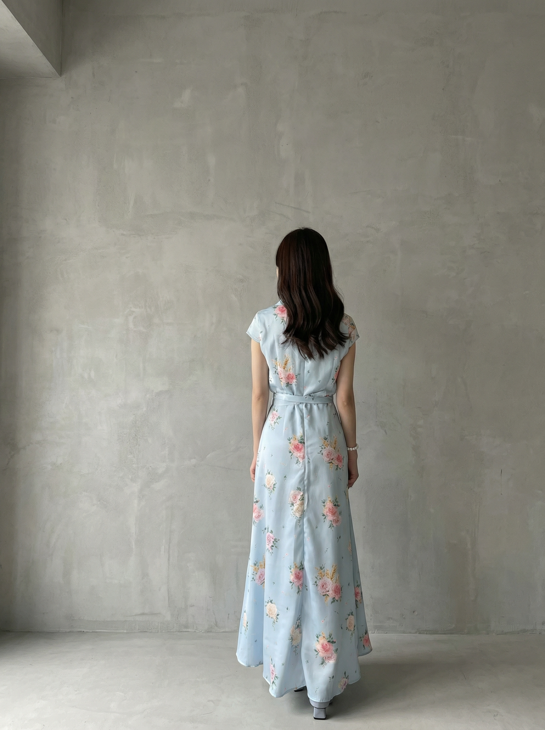 復古花卉領口連衣裙