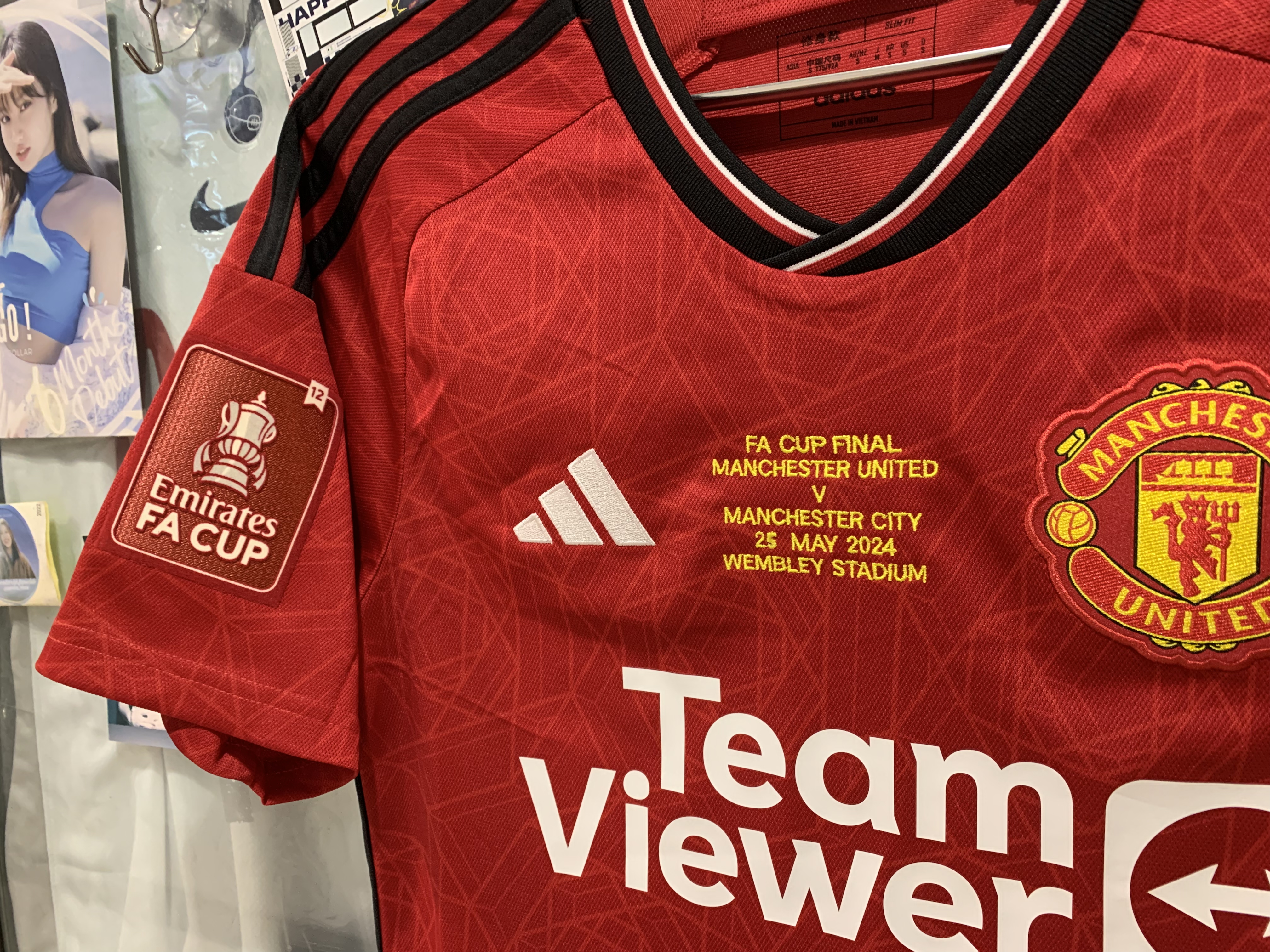 2023-24 曼聯 主場 球迷版 短袖+盃賽字+足總盃12次章+決賽對賽日期 足總盃決賽fullset 亞洲碼