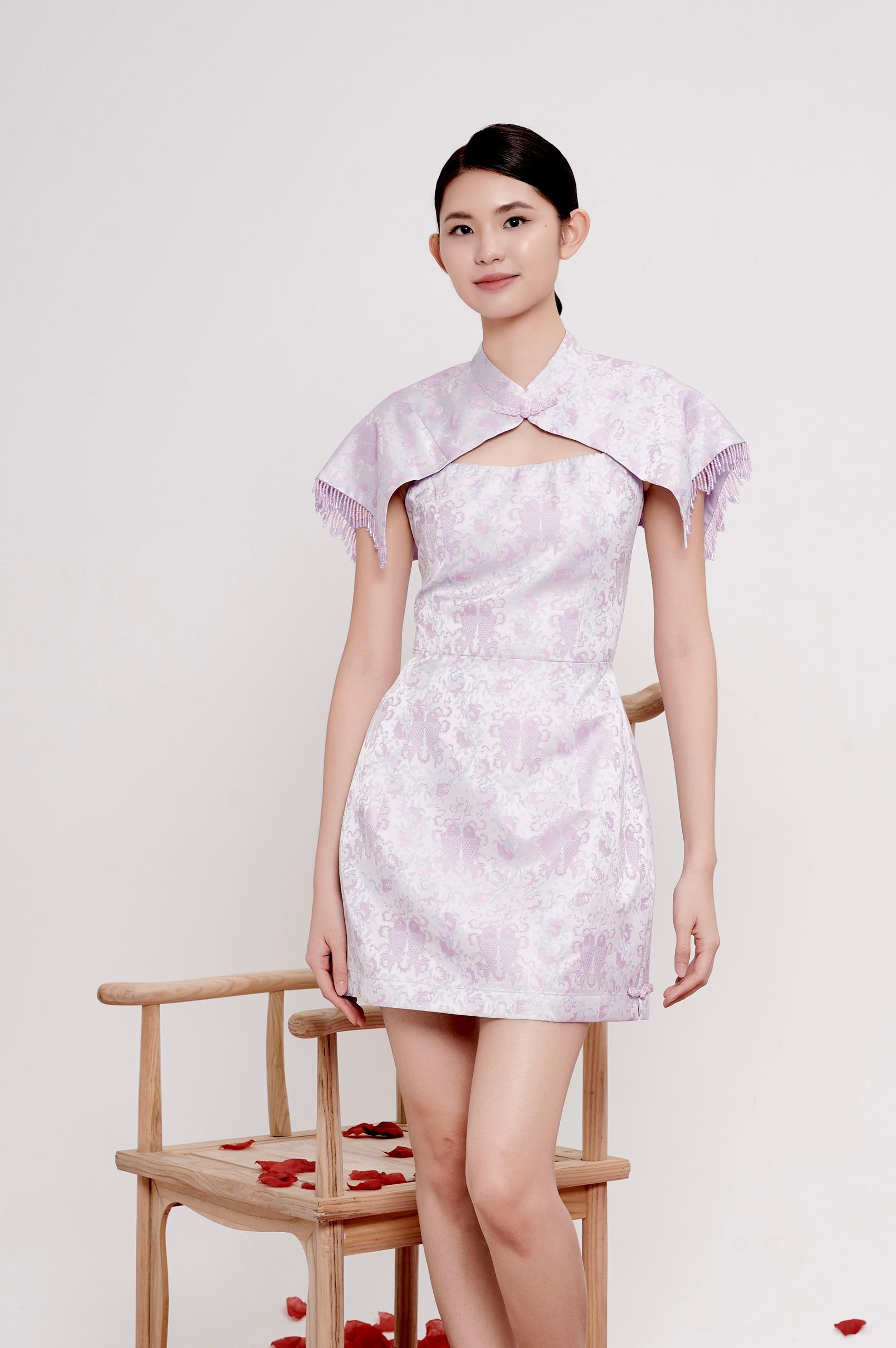 独家精致串珠披肩式旗袍 2132