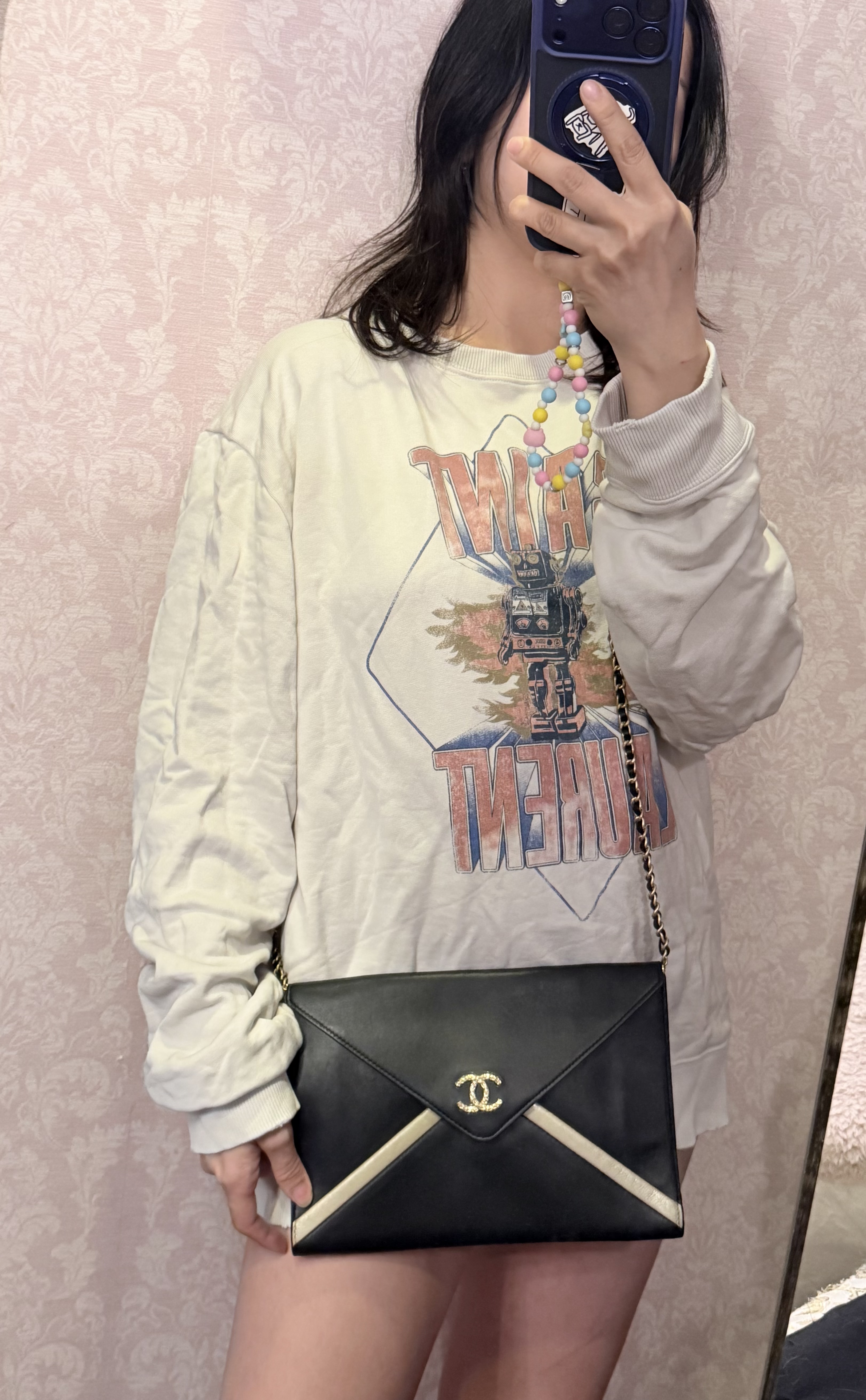 chanel cc black ENVELOPE flap clutch black lamb GHW