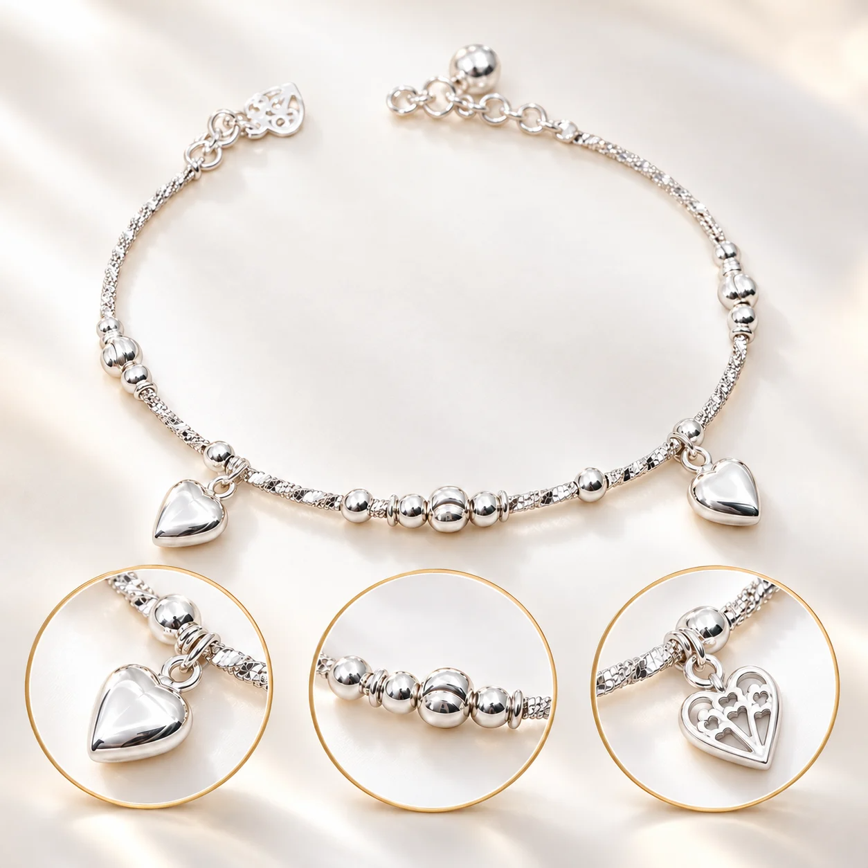 LB1103 Double Heart Shape Pendant Bracelet