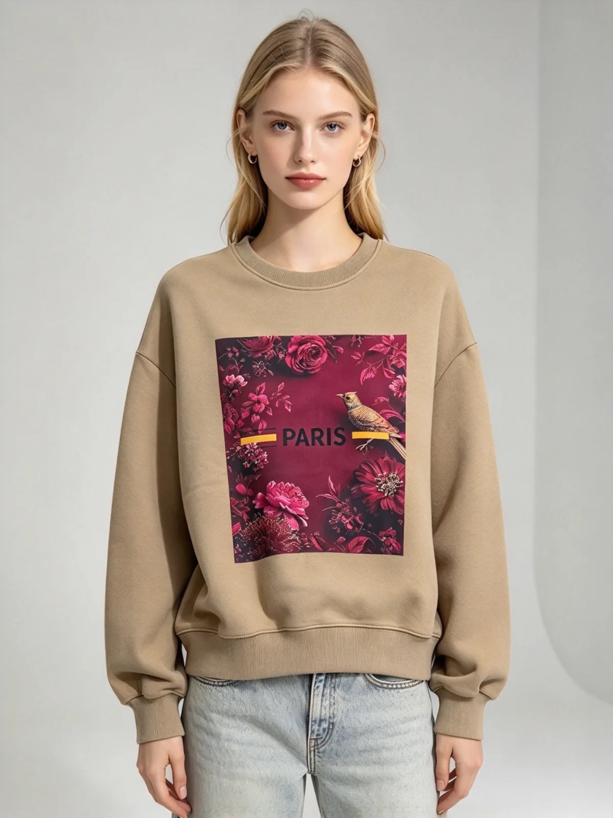 [訂購] A038 Burgundy Rose & Bird Paris Sweatshirt