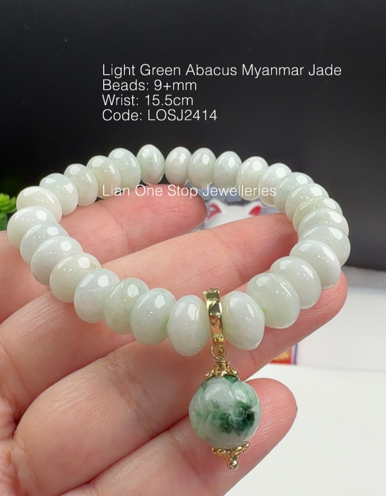 Code: LOSJ2414 Light Green Abacus Myanmar Jade 9+mm  