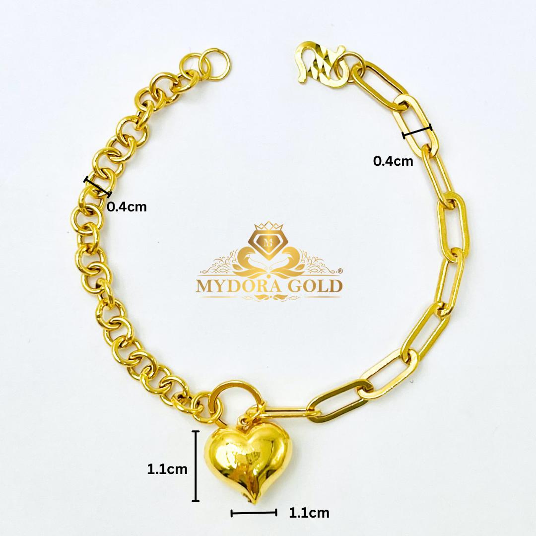 MYDORA Rantai Tangan Mini Gajah Paper Clip + LOVE Tengah l EMAS 916/22K