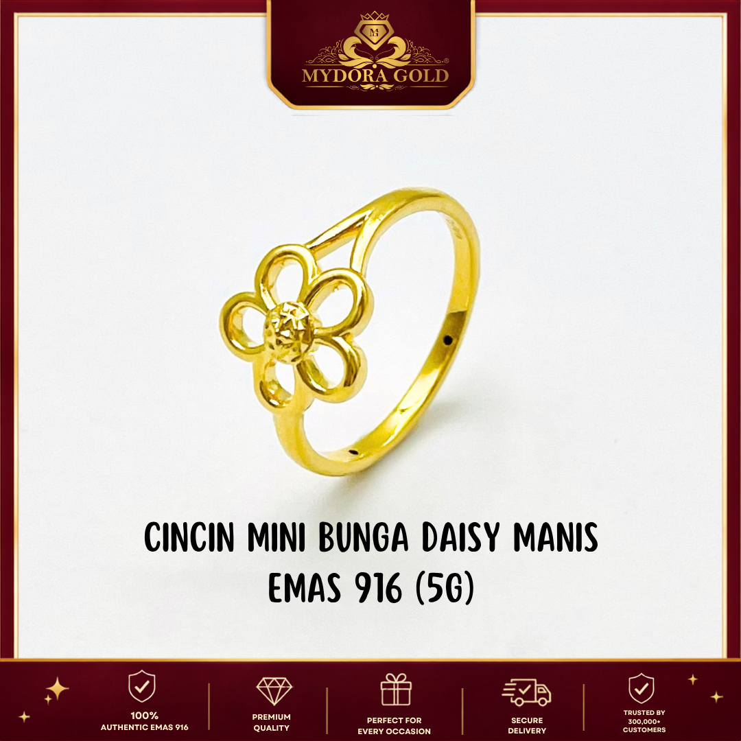 MYDORA Cincin Mini Bunga Daisy Manis (5G) l EMAS 916/22K