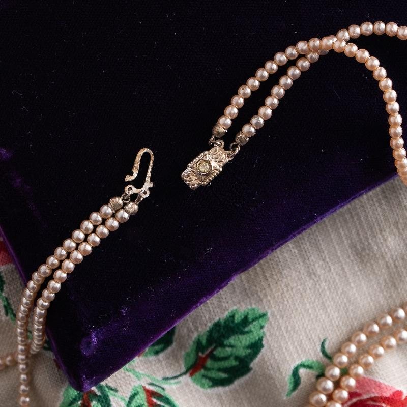 Vintage C.a. 1950s Double Row Graduating Glass Pearl Necklace (NZ014)