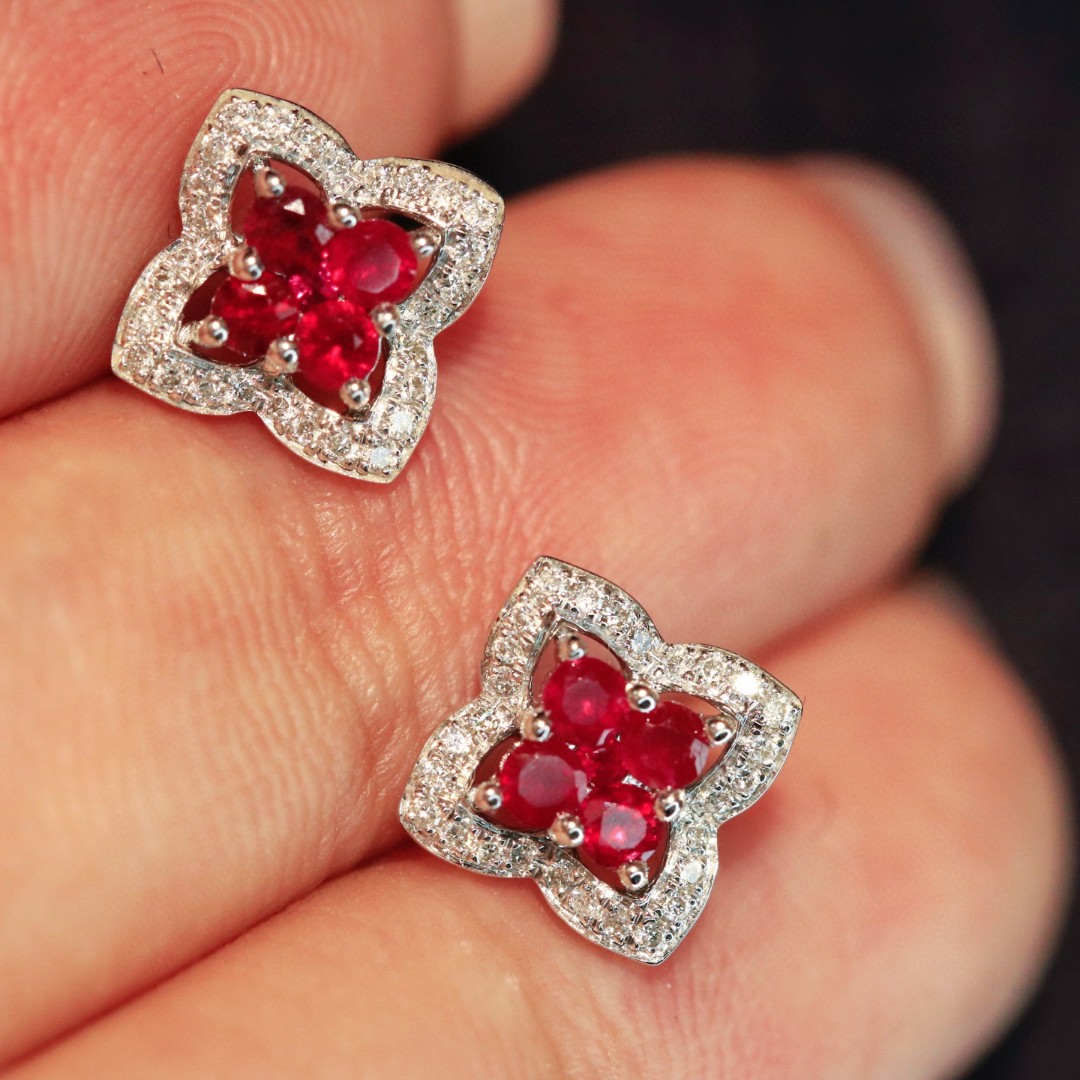 18K Ruby Diamond Earrings 