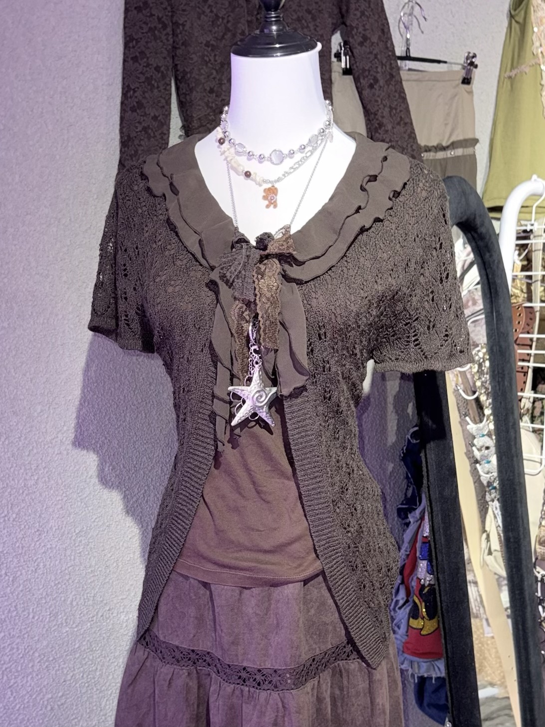 Fairy Grunge Layered Ruffle Collar Knit & Skirt Set