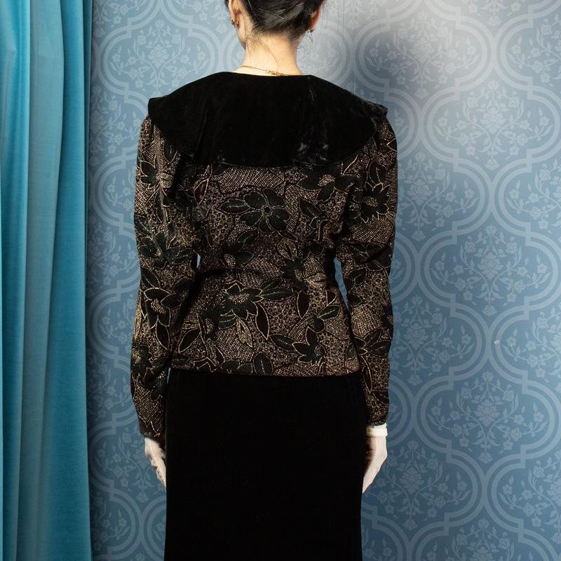 c.a. 1980s Designer Scott McClintock Glittering Floral Pattern Velvet Jacket/Top(MT484)