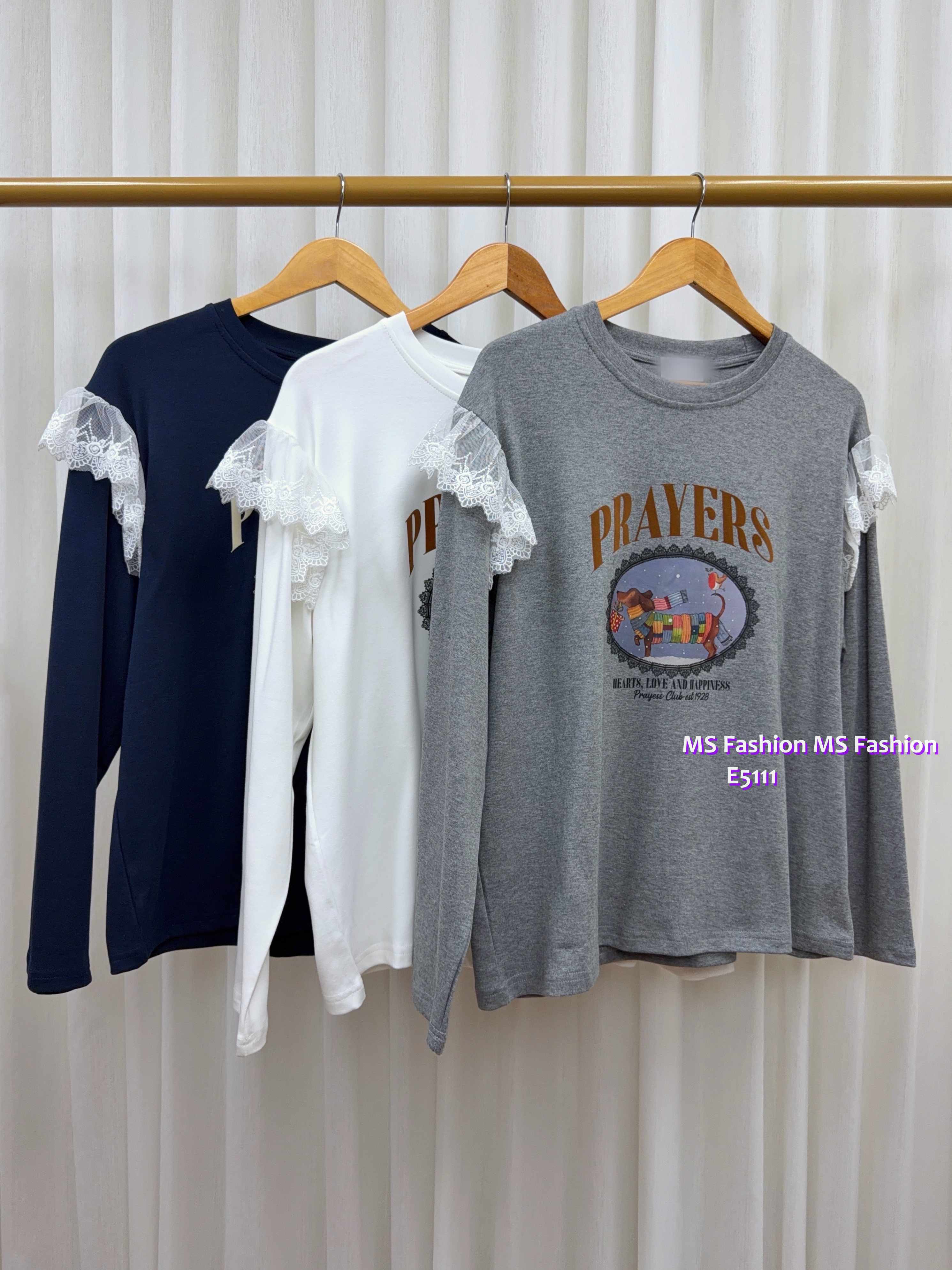 E5111 狗狗圖案袖lace top
