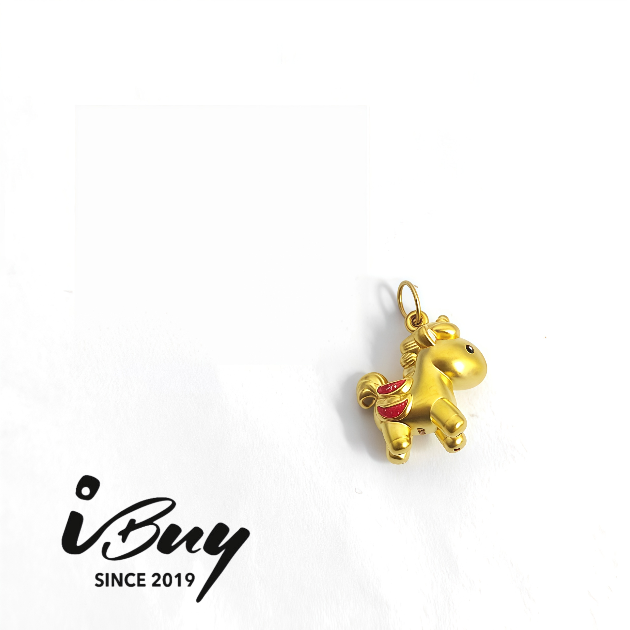 999 GOLD RED ENAMEL YUANBAO HORSE PENDANT 999 金 红珐琅元宝马吊坠