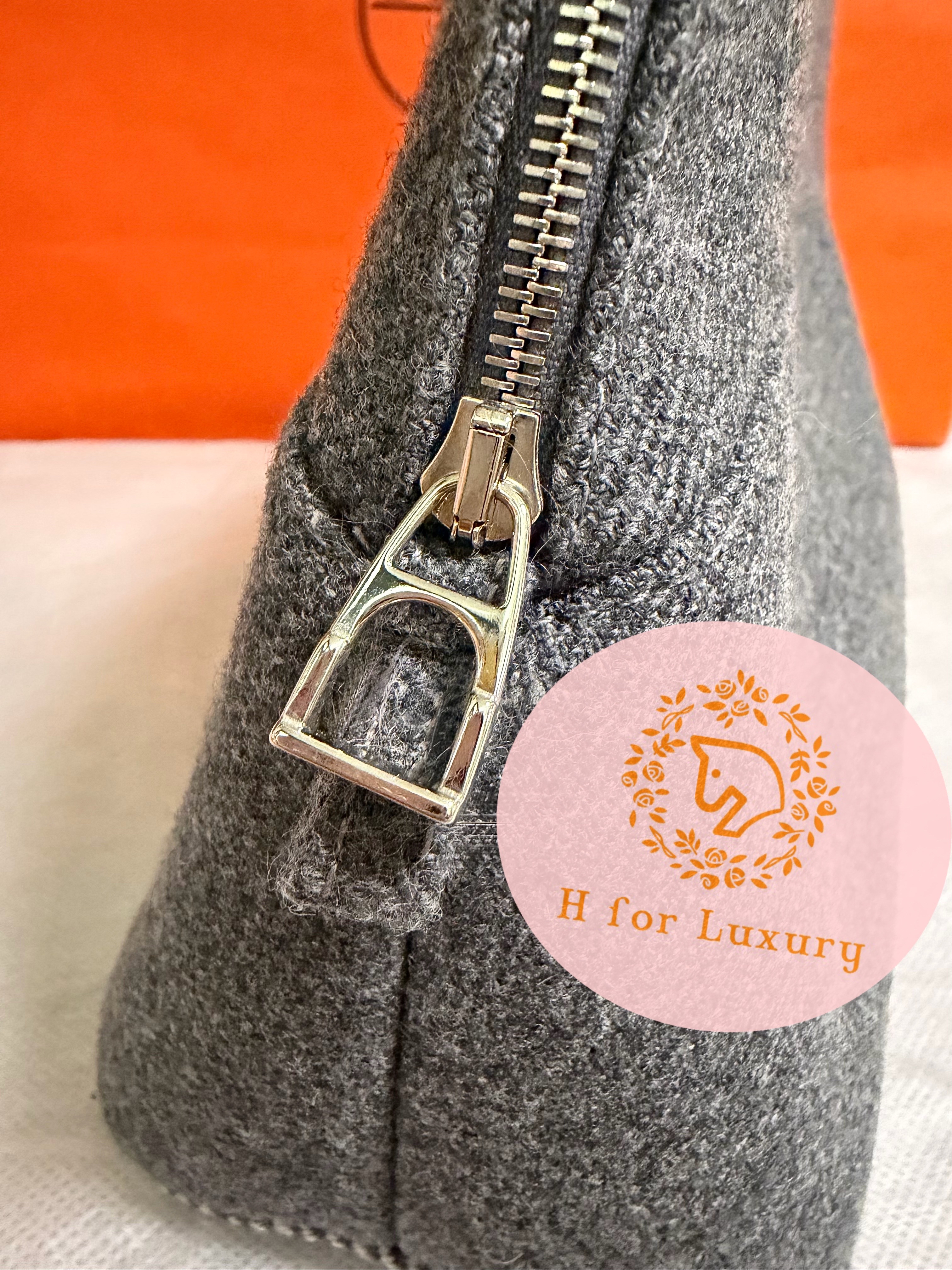 全新Hermes 愛瑪仕Bolide Animaux Nattes case 灰色拉鍊收納袋