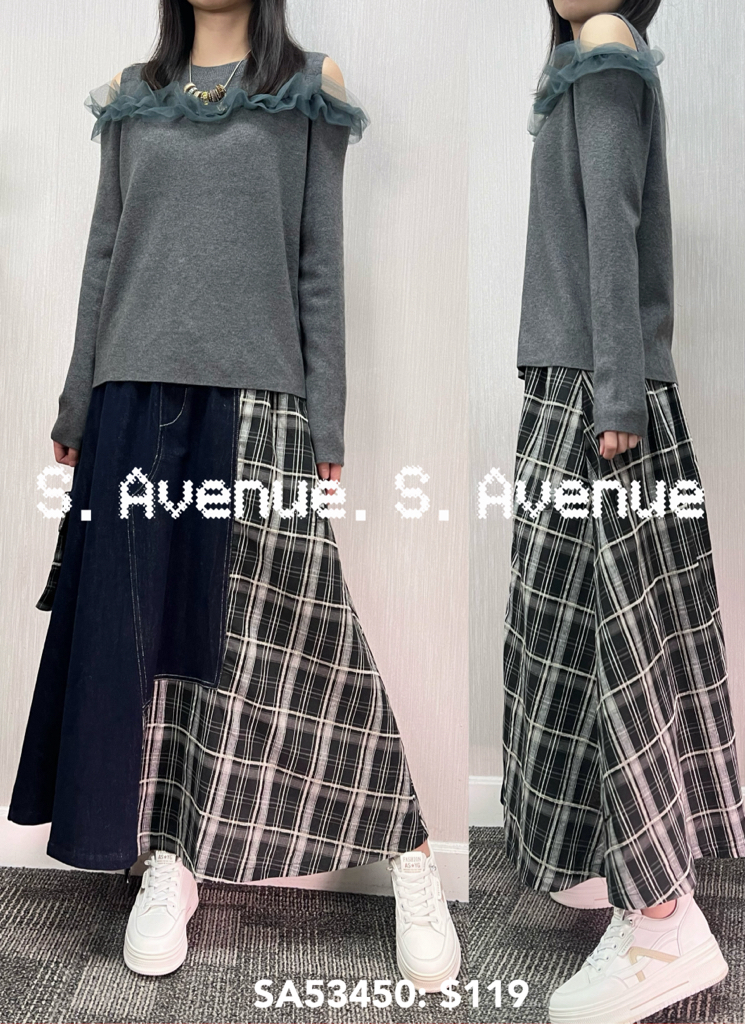 SA53450: 長袖露膊拼紗top