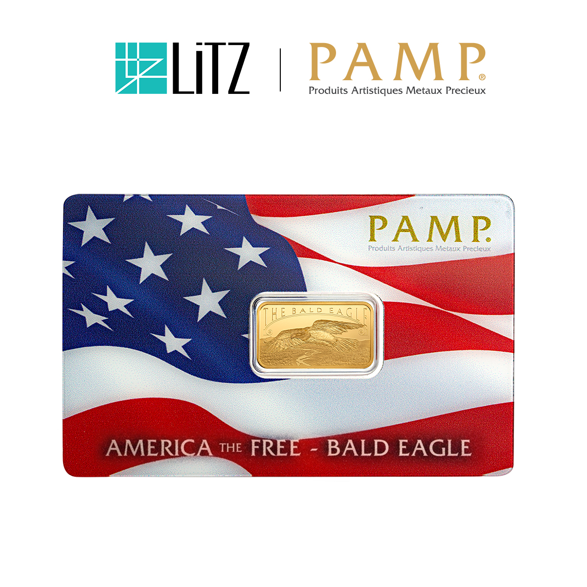 [5 gram] LITZ PAMP Suisse America the Free Bald Eagle Limited Edition Gold Bar (999.9) PG075