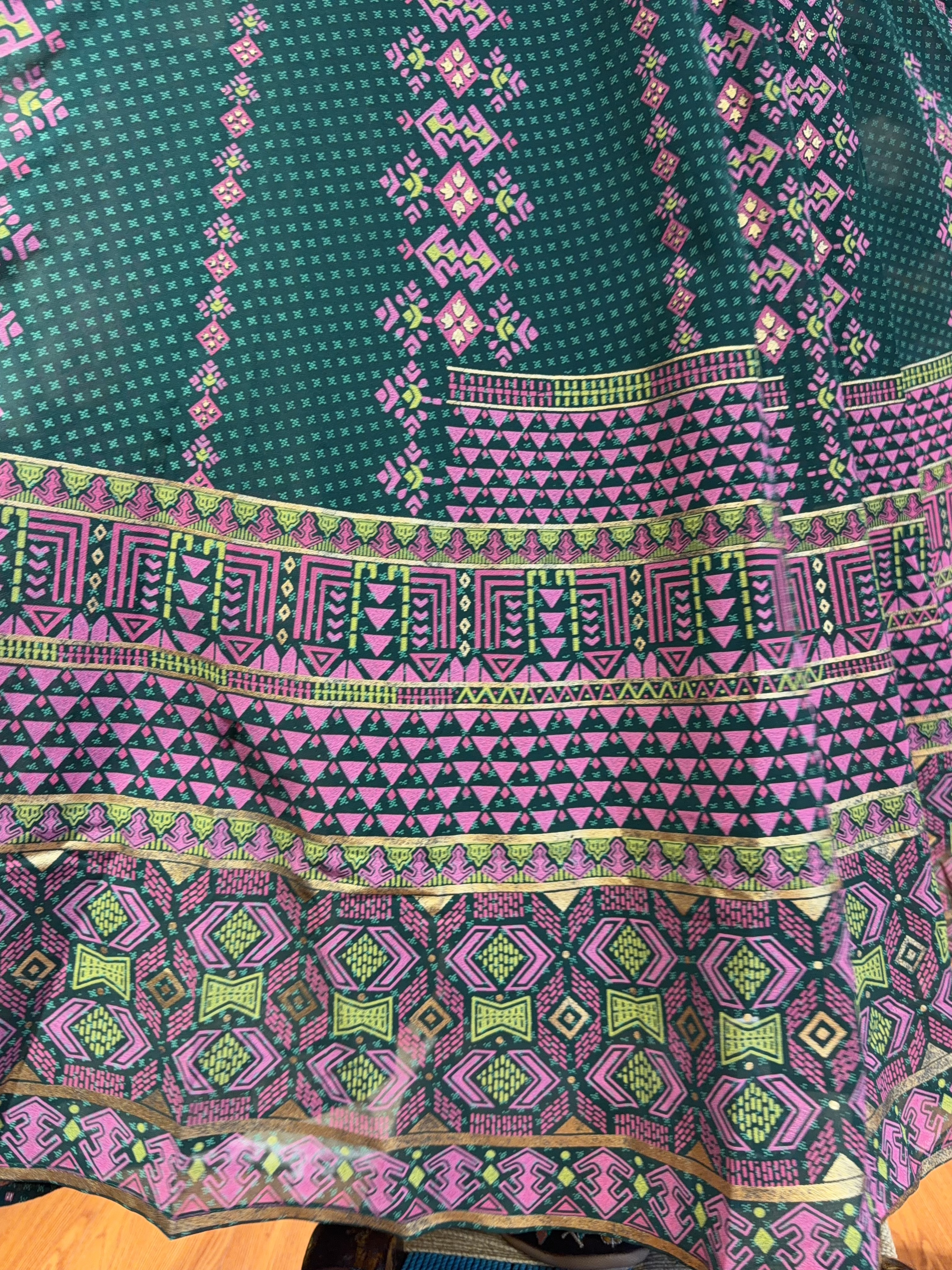 2374 Forest Green X Pink Chiffon OP with Belt 52.5"