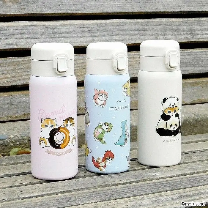 現貨🌸日本直送 |貓福珊迪mofusand 不鏽鋼一鍵按壓式保溫杯 350 毫升(怪獸貓)