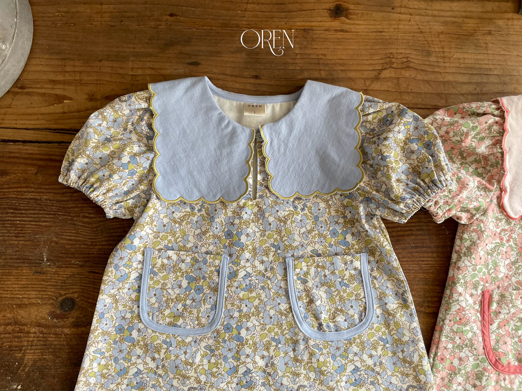 ☀️預訂 韓國直送☀️🇰🇷Oren Karina兩色花卉口袋扇形領短袖連身裙