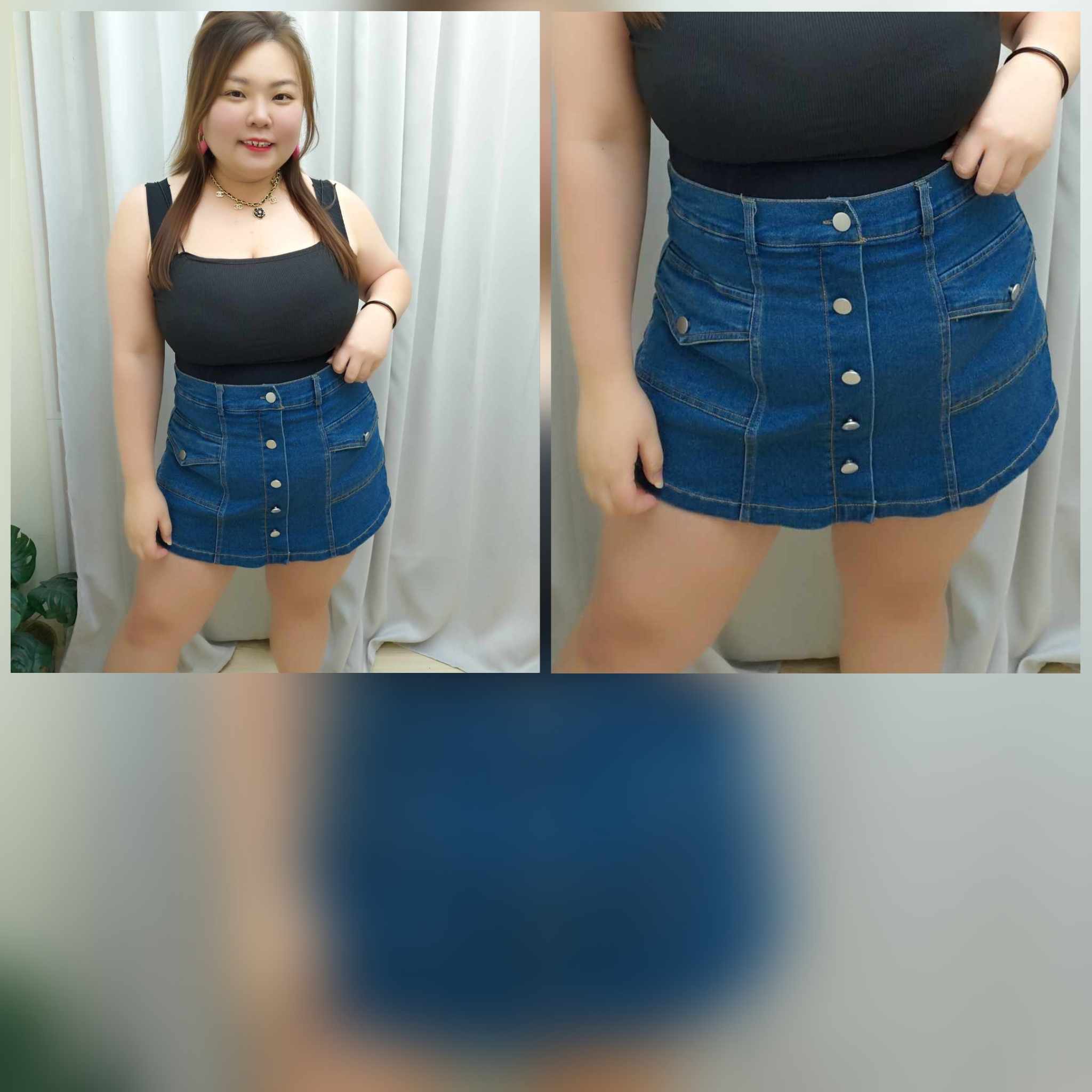 TW#1655 假银排扣设计前裙后裤牛仔裤裙