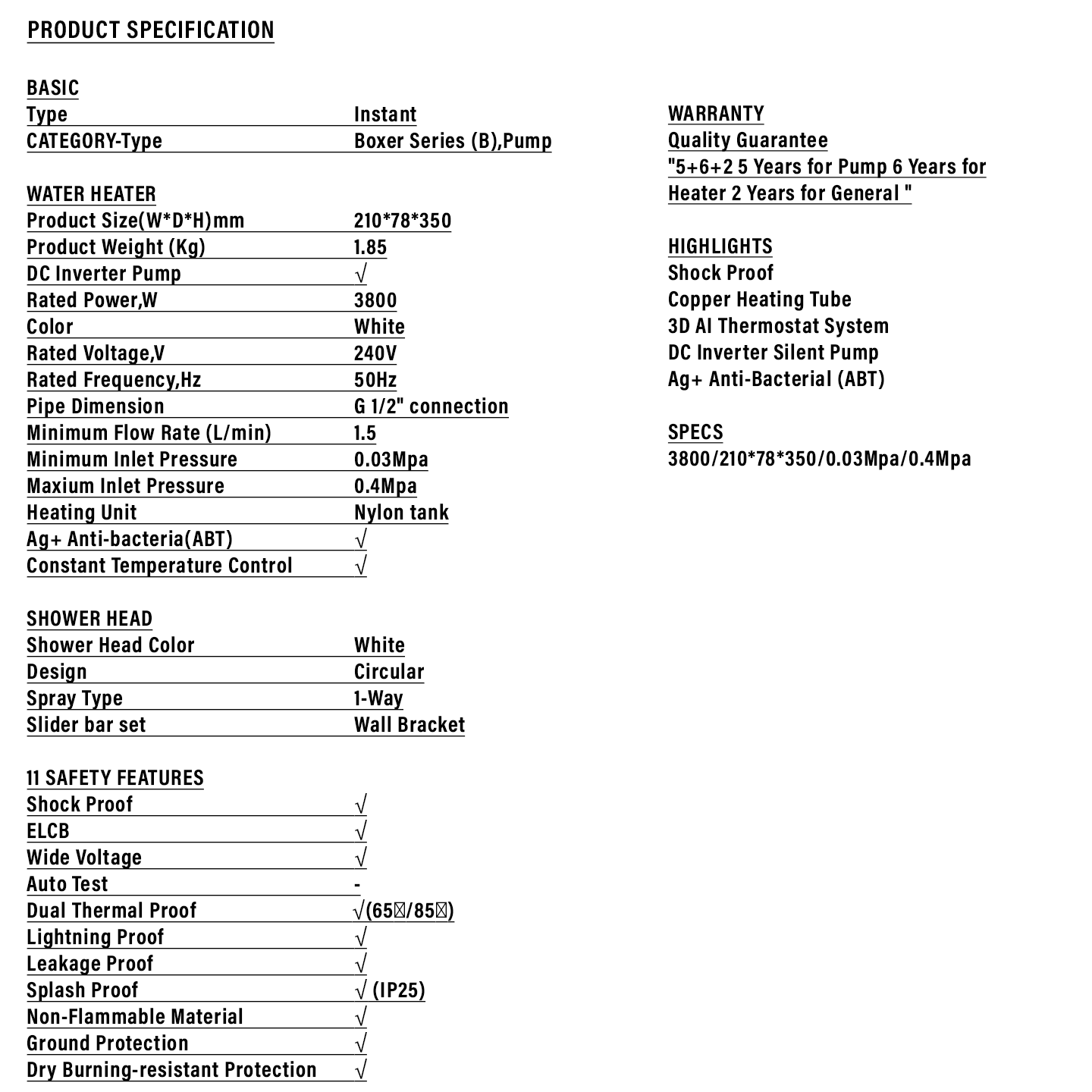 Haier 3.8kW DC Pump Water Heater Gold (EI38M-BP1WO)