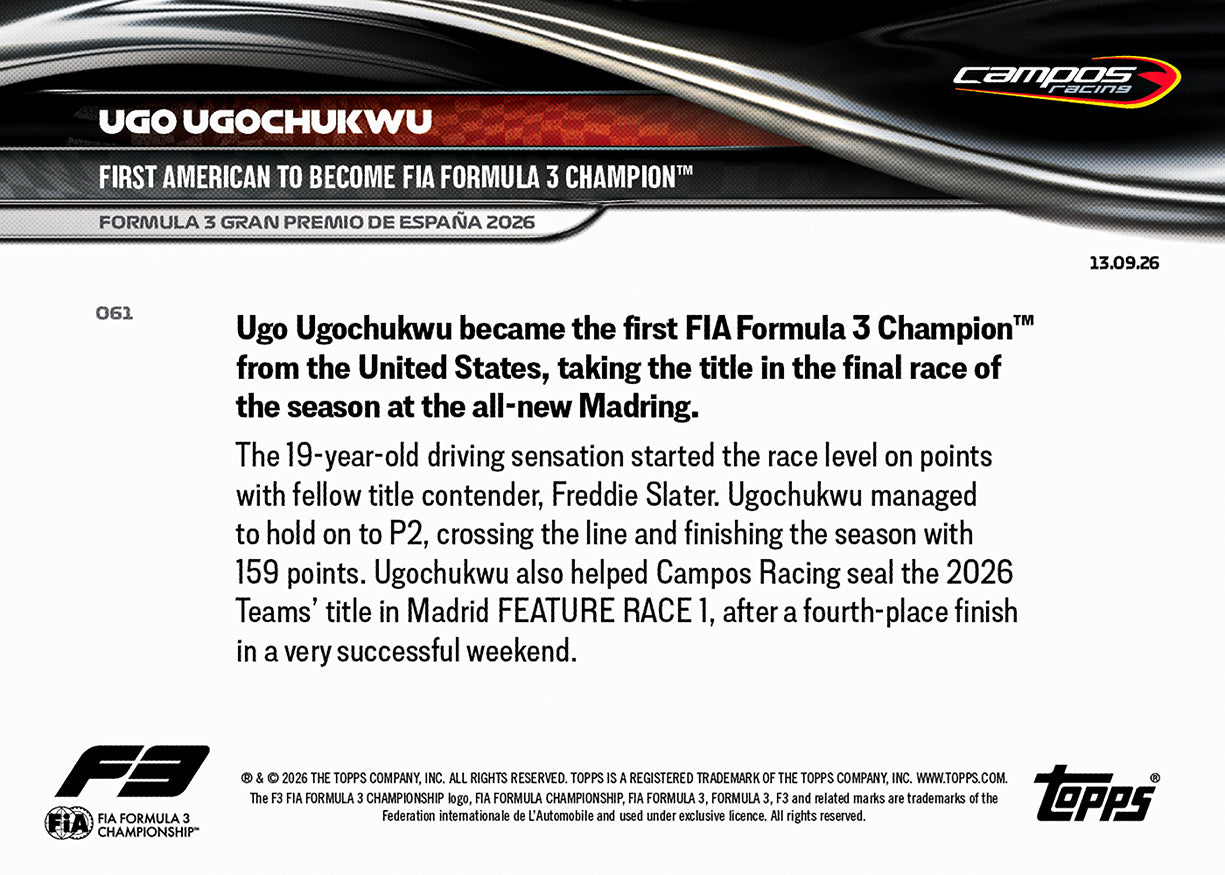 Ugo Ugochukwu - 2026 Formula 1® Topps NOW® #61【團購】