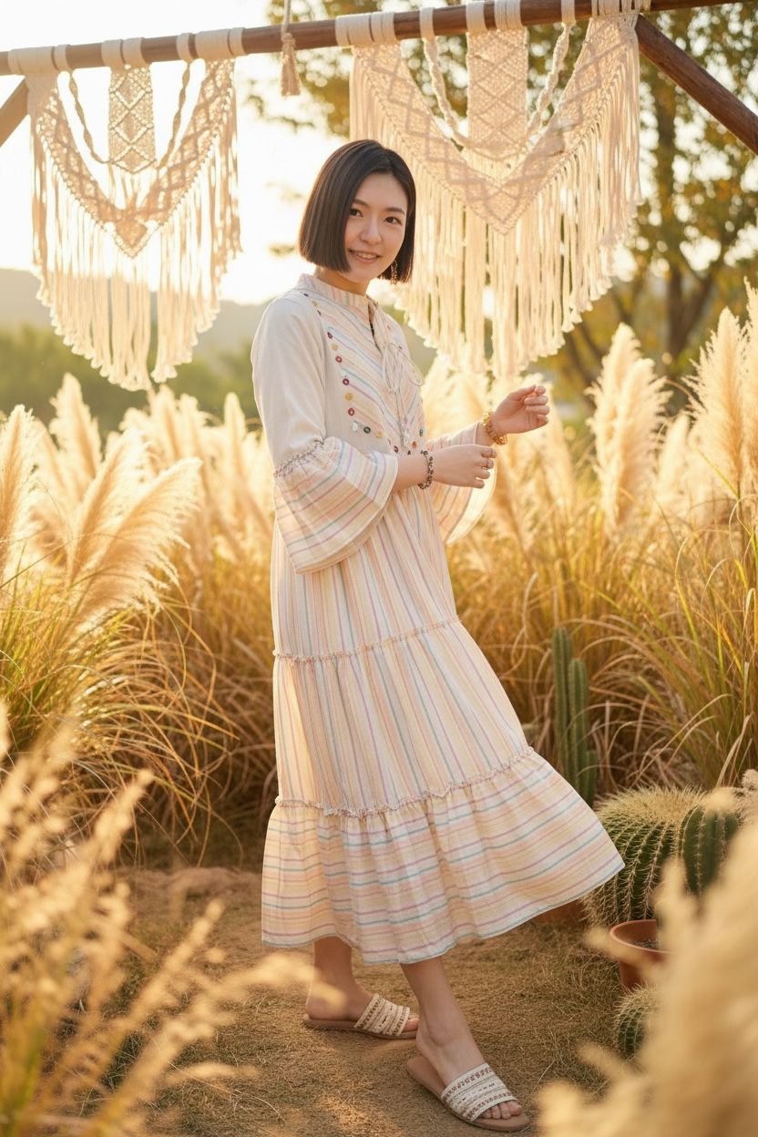 2024 Macaron Candy Bell-Shaped Sleeve Cotton OP