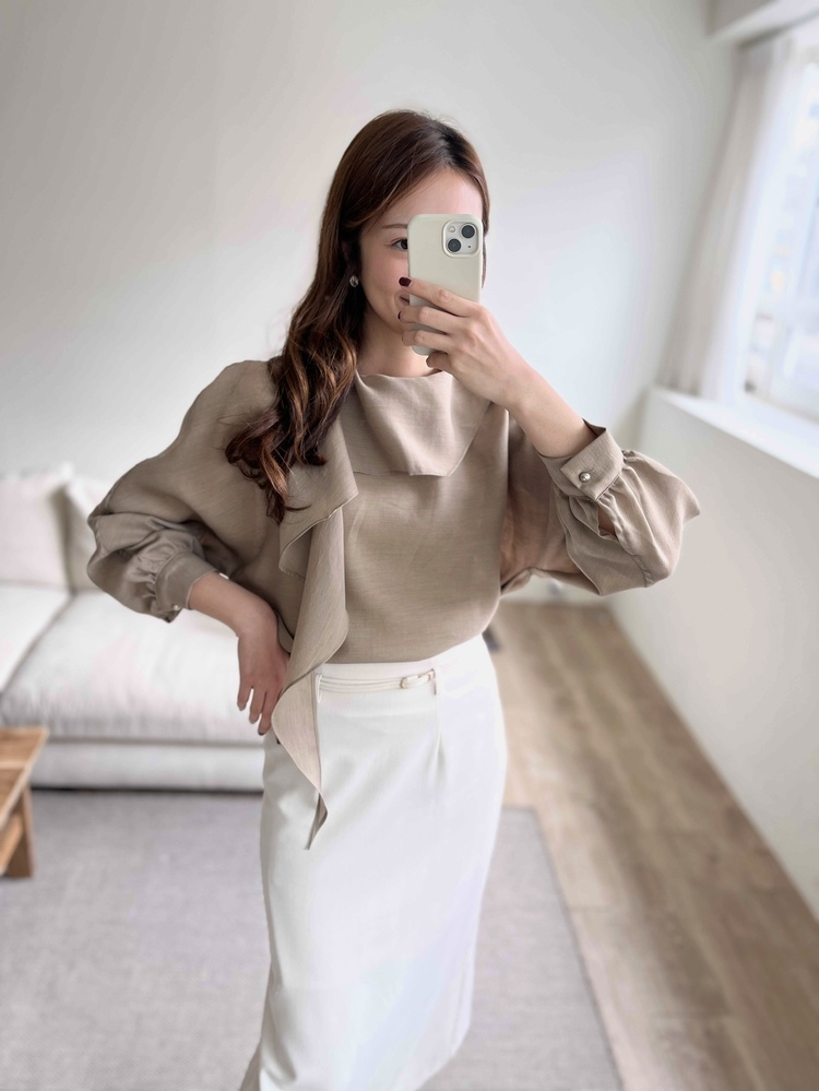 Scarf-Tie Elegance Blouse (Brown)