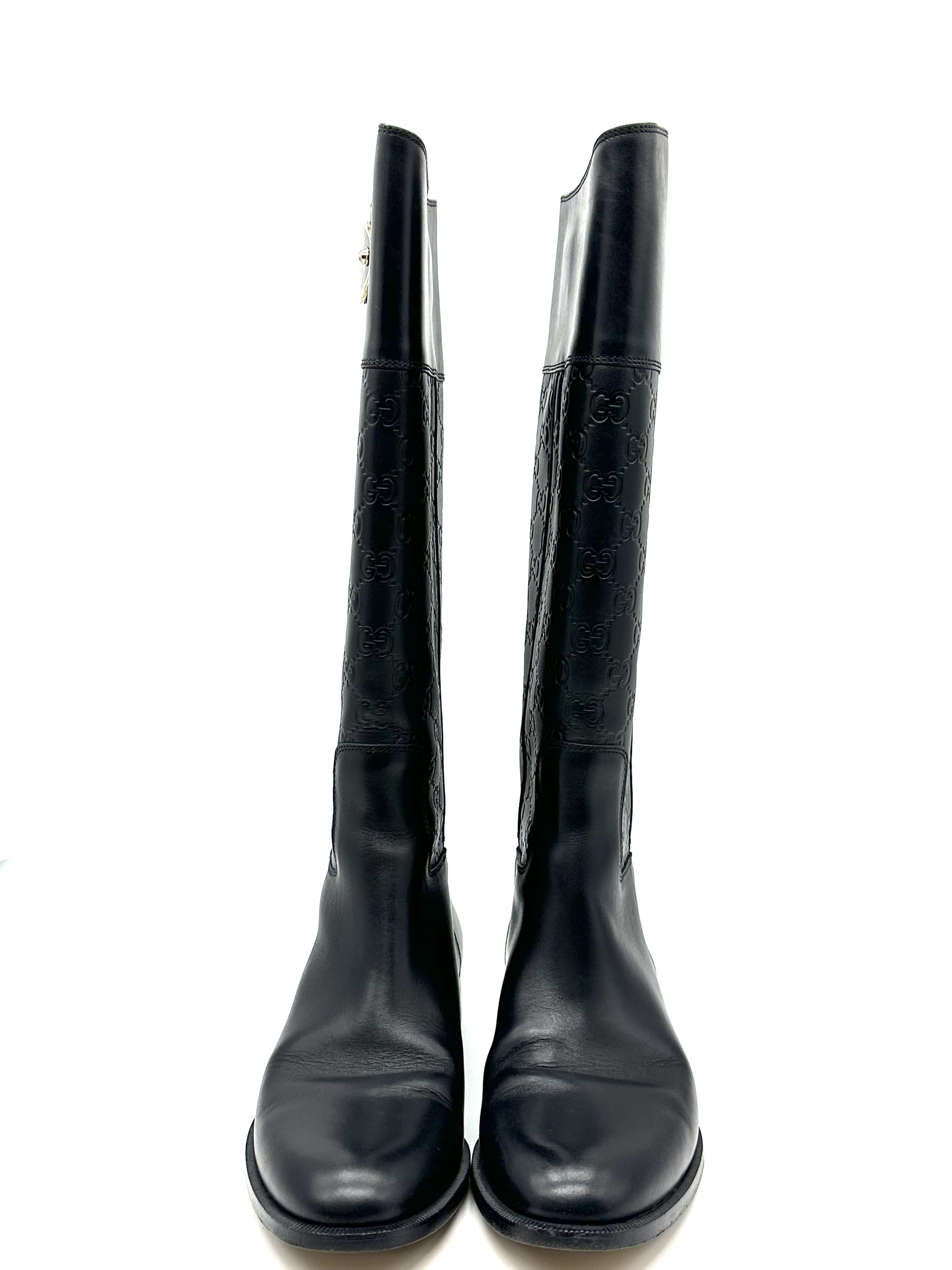 Pre-owned Gucci black Guccissima leather 85th anniversary knee-length boots / Product Code: 26040408