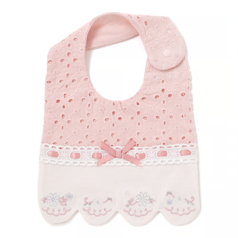 🇯🇵預訂 日本直送🇯🇵Slap Slip Baby兩色通花梯形絲帶蕾絲刺繡圍兜