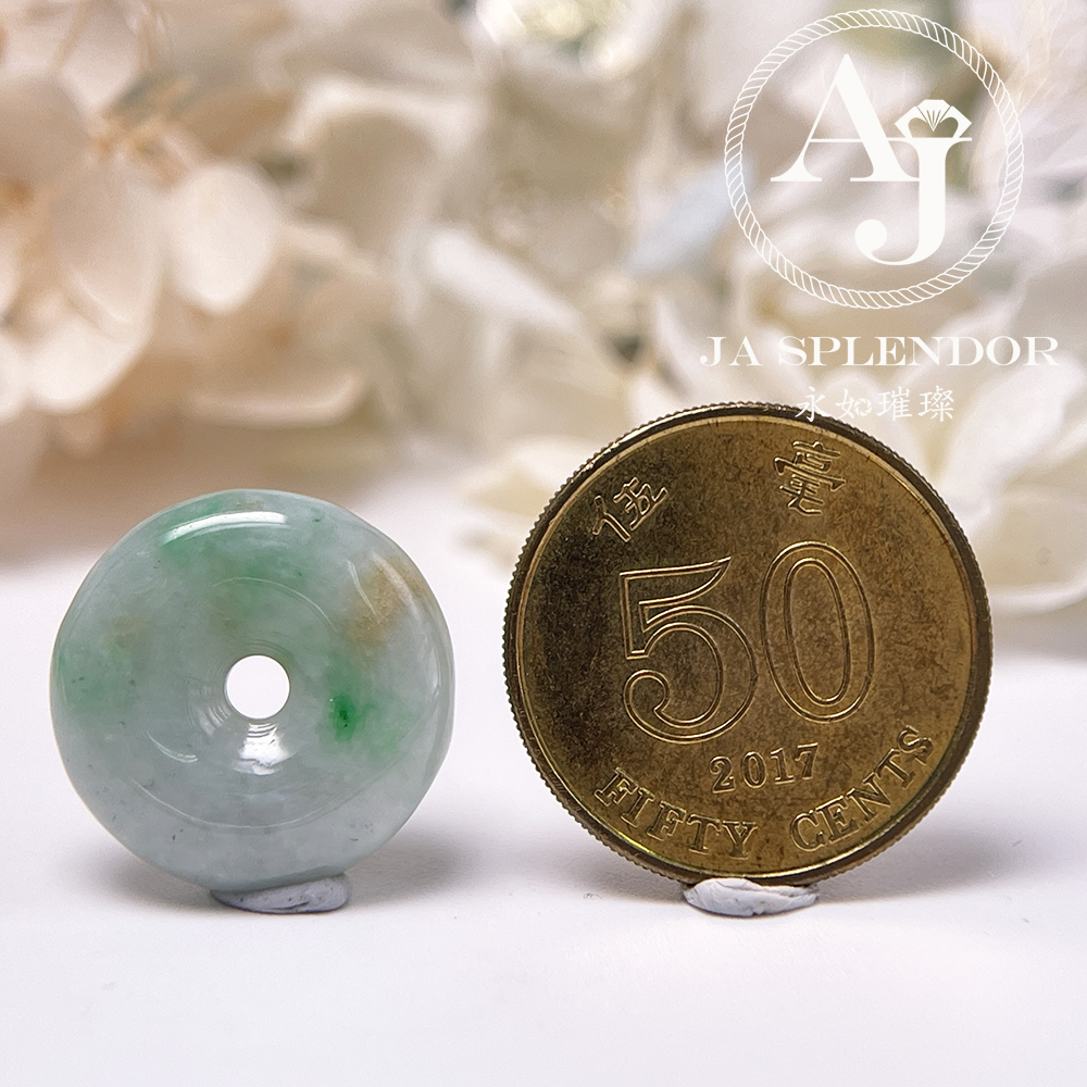JN-3140 天然翡翠A玉 白底青灑金平安扣