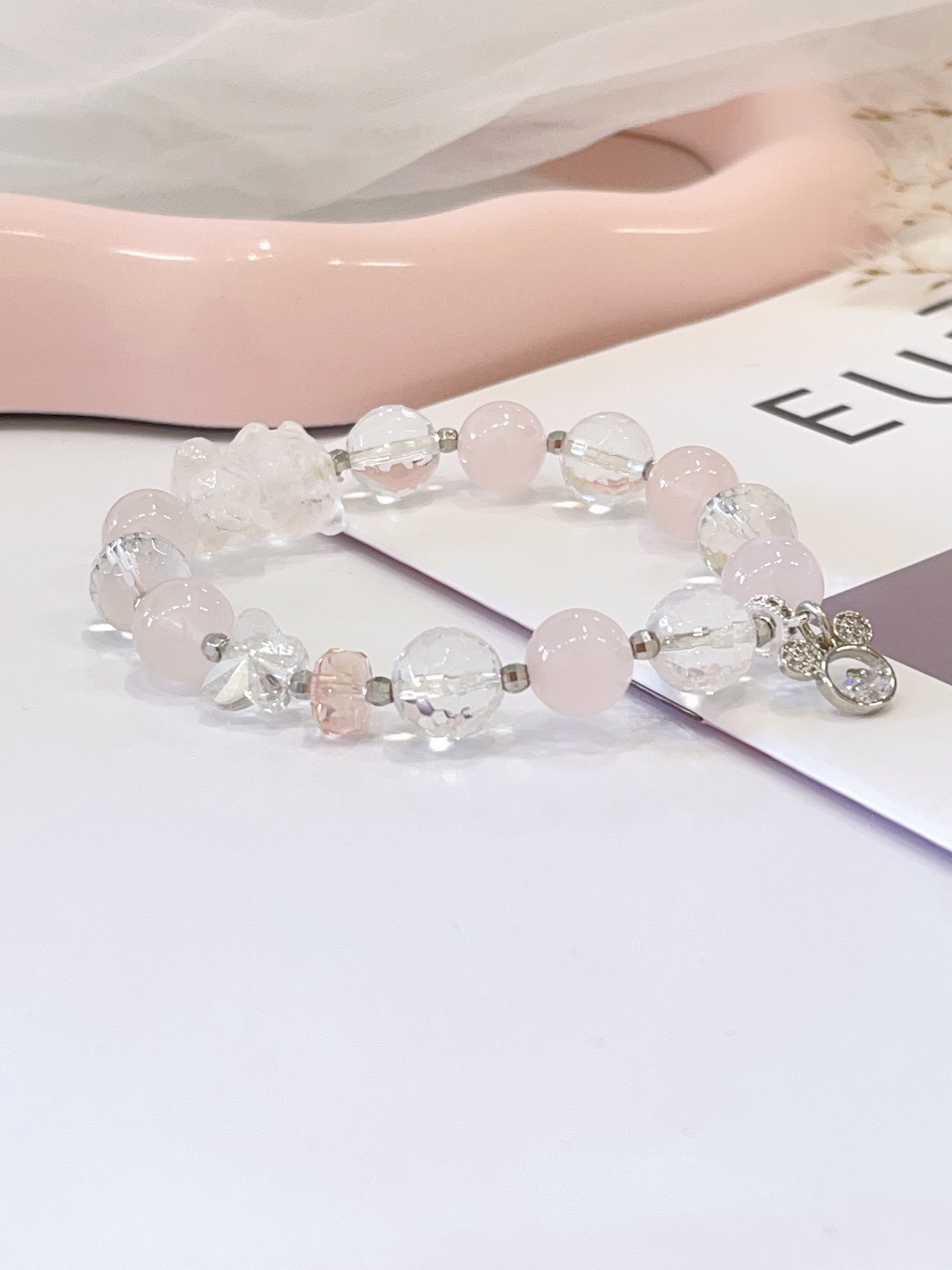 🤍 白水晶 × 粉水晶手串 Clear Quartz & Rose Quartz  |  10mm