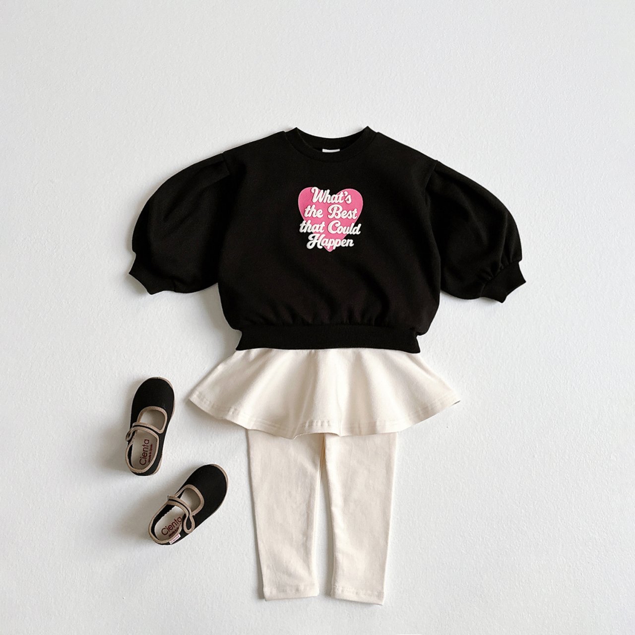 🌸預訂 韓國直送🌸🇰🇷VIVIDI三色立體英文愛心印花寬鬆泡泡袖衛衣