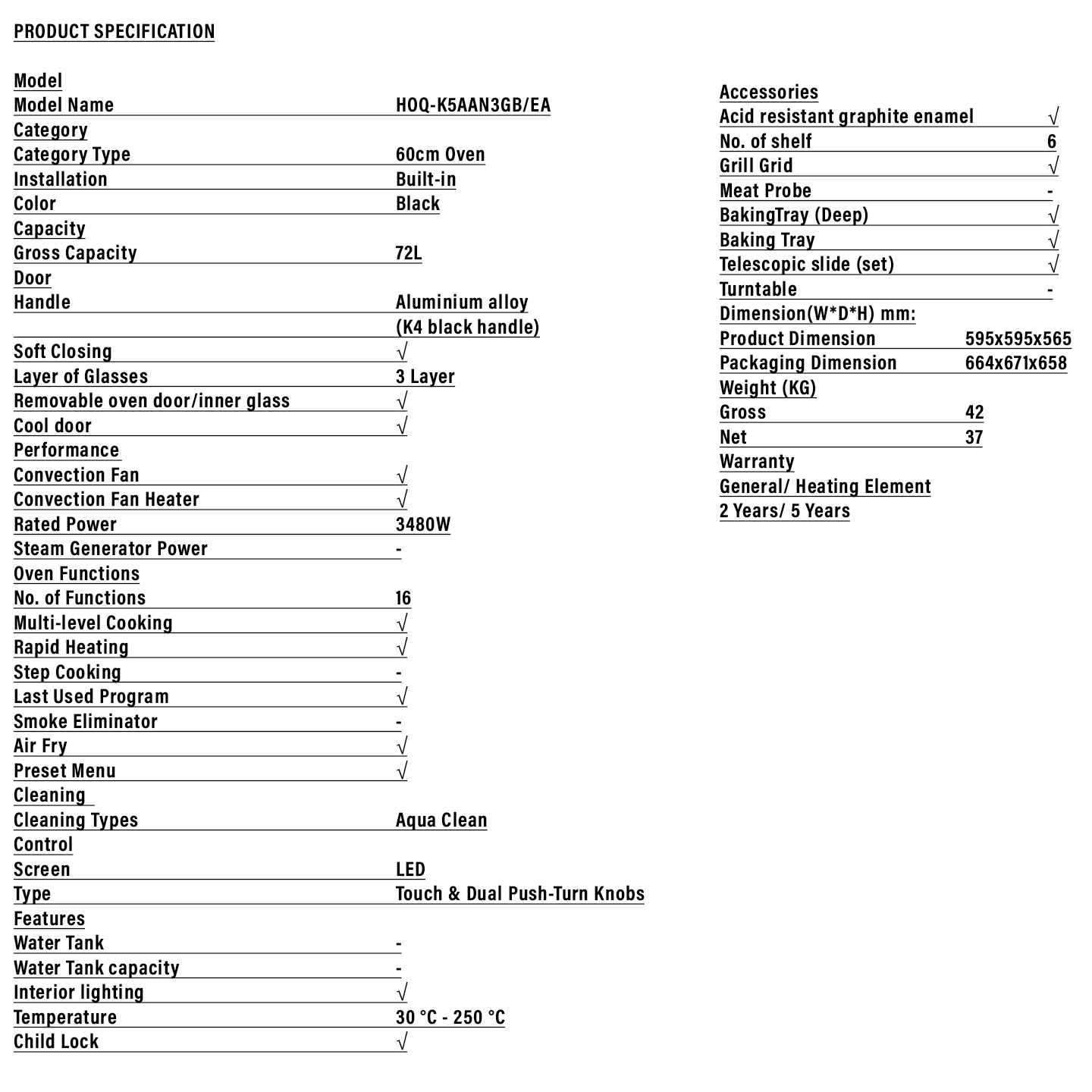 Haier Built-in Electric Oven (HOQ-K5AAN3GB)
