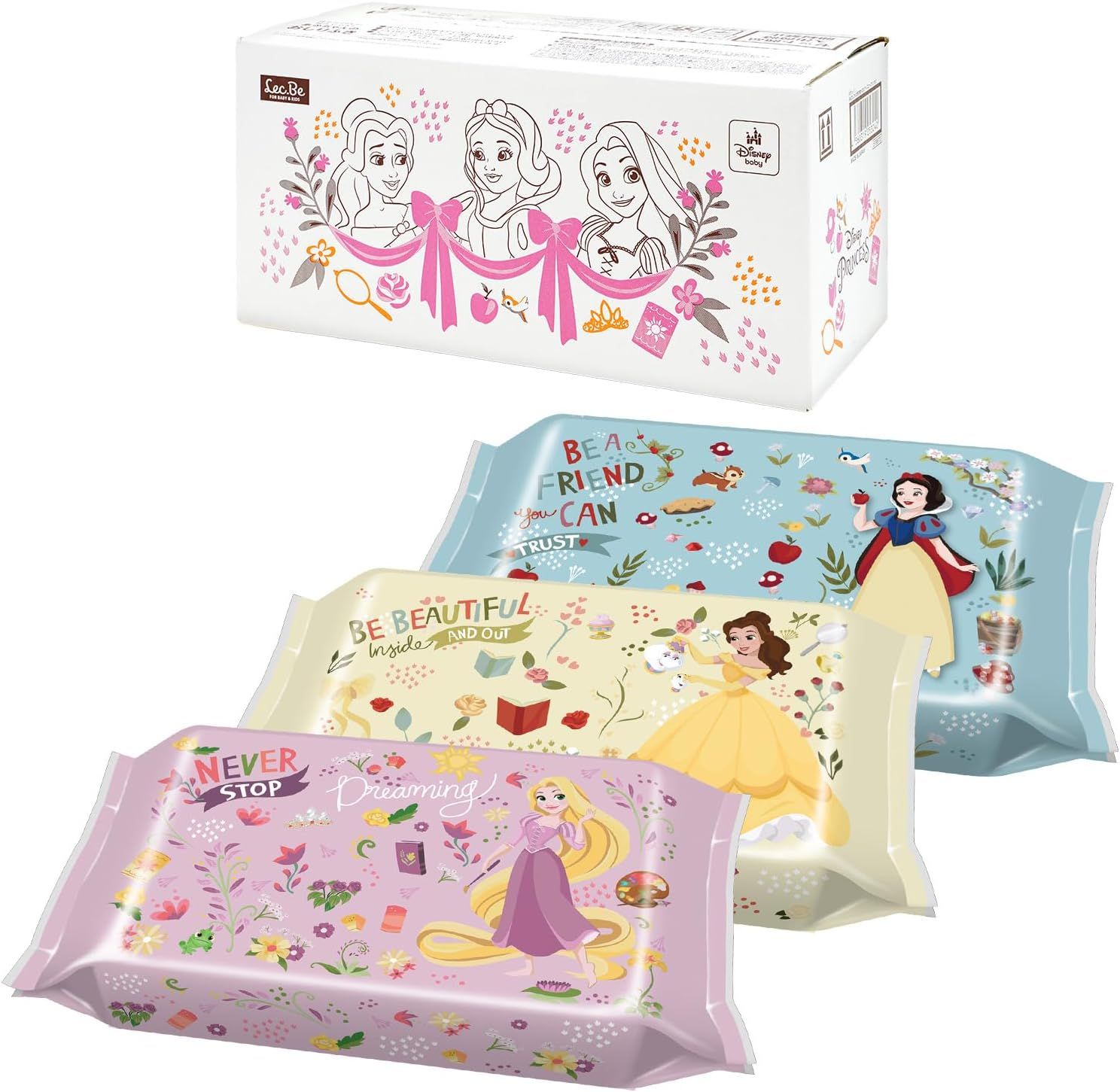 LEC Disney Princess 99% Pure Water Wipes, 80 Sheets x 20 Pieces