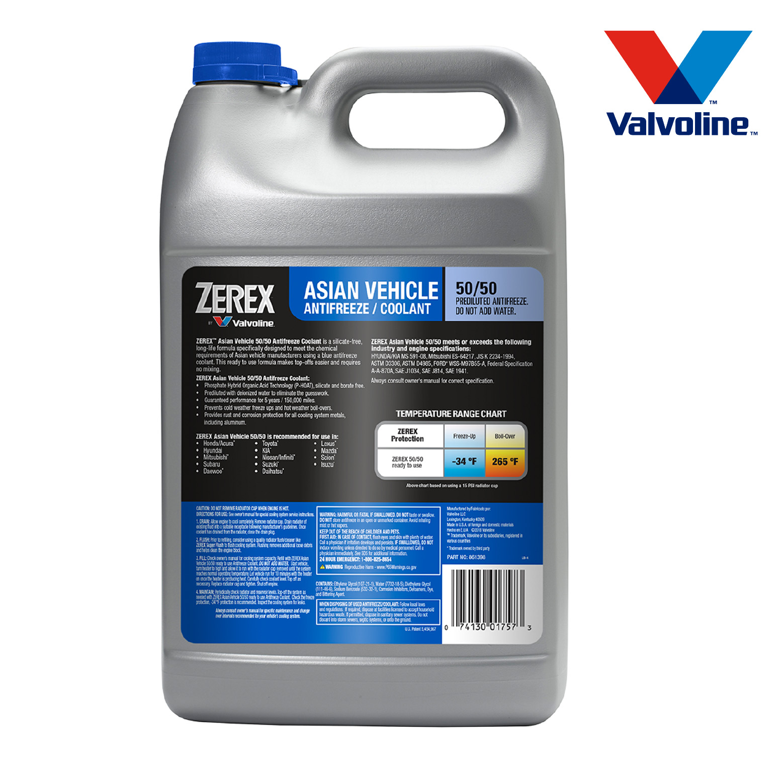 Valvoline ZEREX 亞洲車用藍色 50/50 防凍液/冷卻液(1 Gal )(原裝行貨)