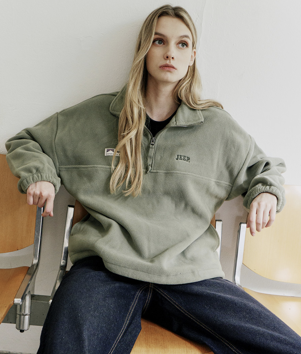 韓國 JEEP ESSENTIALS 小Logo 半拉鍊 抓絨衛衣  6色任選｜Small Logo Half Zip-Up Fleece