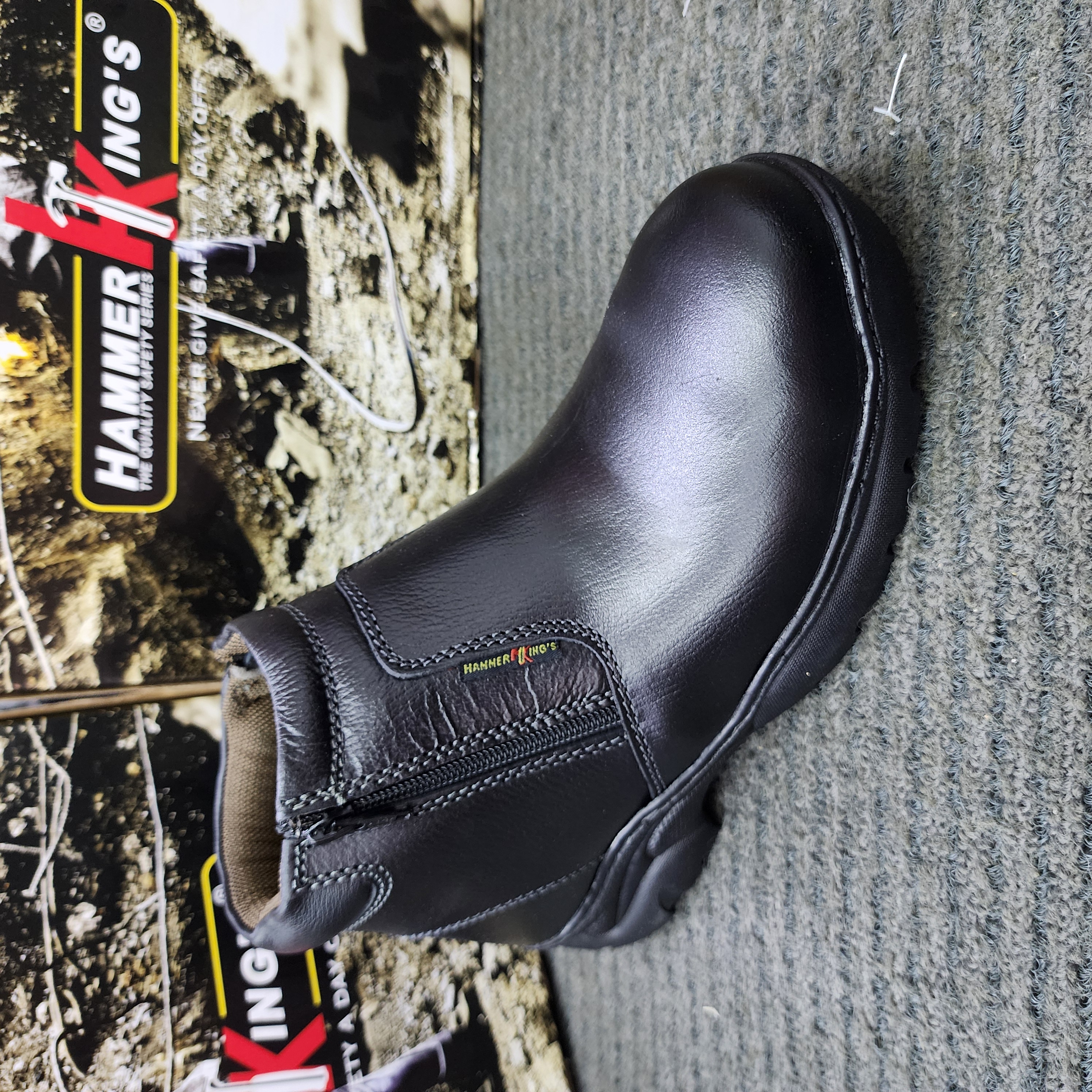 Hammer King 13009 Safety Shoes Boots Steel Toe Cap Steel Mid Plate Mid Cut Zip On Premium Quality Genuine Leather SIRIM and DOSH Approved Kasut Keselamatan