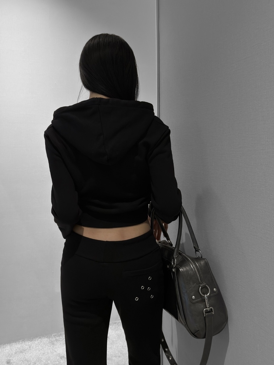 Distressed Cropped Zip-Up Hoodie